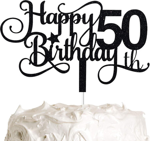 Black Glitter 50th Birthday Cake Topper, Happy 50th Birthday Cake Topper, 50th Birthday Party Decorations...