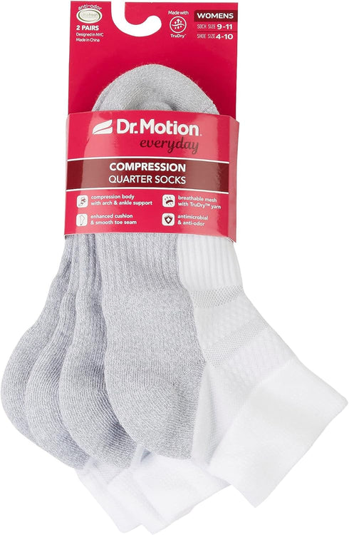 Dr. Motion Solid Half-Cushion | Quarter Compression Socks For Women White...