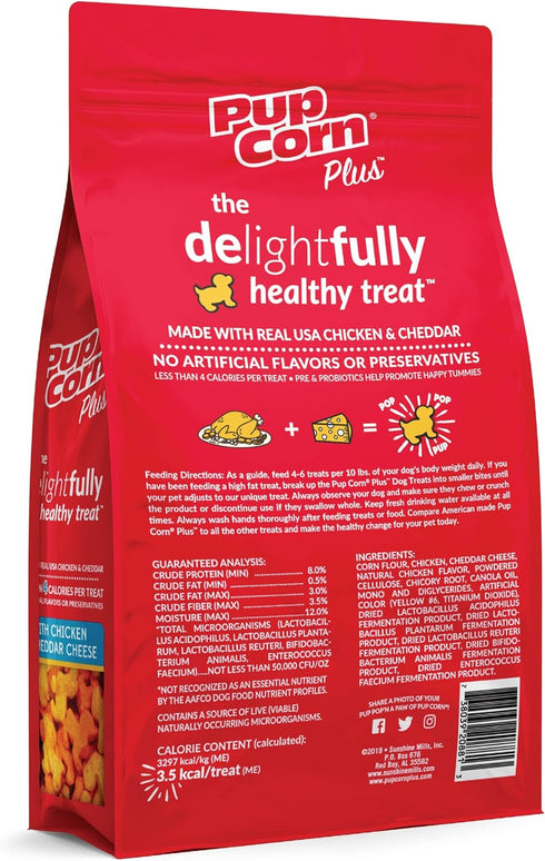 Plus - Puffed Dog Treats with Prebiotics and Probiotics - Chicken & Cheddar Cheese (16oz) - Made in USA...