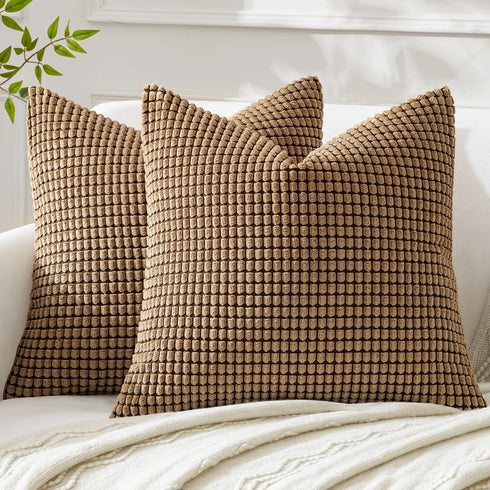 MIULEE Pack of 2 Pillow Covers 18x18 Inch Inch Brown Super Soft Corduroy Decorative Throw Pillows Couch Home Decor for Cushion Sofa Bedroom Living...