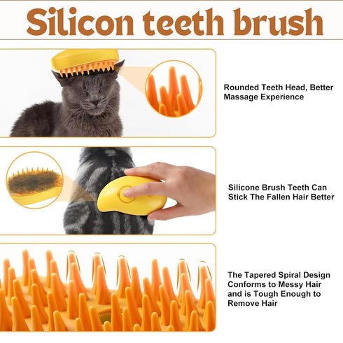 Steamy Cat Brush - 3 In 1 Cat Steam Brush, Self Cleaning Steam Brush For Cats and Multifunctional Steam Cat Brush, Steam Pet Brush Easily Removing...