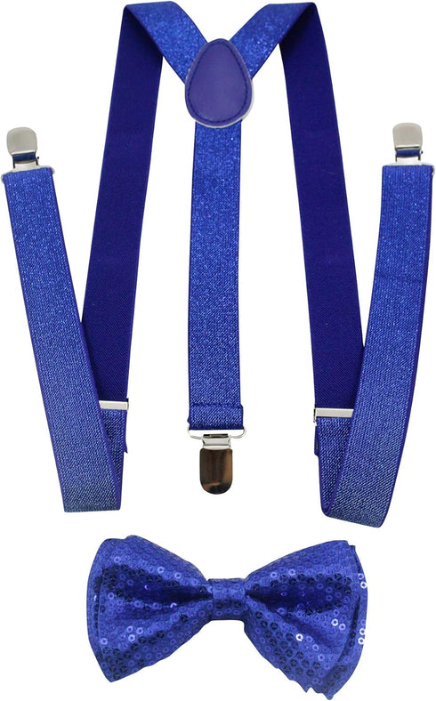 Mens USA Patriotic American Bow Tie & Suspender Sets Royal Blue Glitter by 2BU...