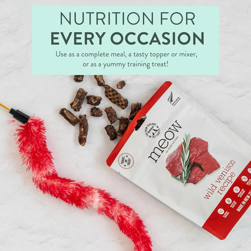 Meow Air Dried Cat Food - Venison Recipe, High Protein Dry Cat Food, Use as a Complete Diet, Topper, Mixer, or as Cat Training Treats, All Life St...