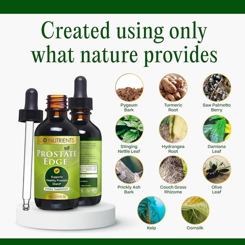 Go Nutrients Prostate Edge - Saw Palmetto & Pygeum Extract Supplement for Men’s Prostate Health & Relief - Organic Liquid Drops to Support Urinary...