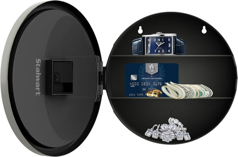 Wall Clock Safe - 10-Inch Battery-Operated Analog Timepiece with Hidden Shelf Storage for Secret Compartment Items and More by Stalwart (Silver/Wh...