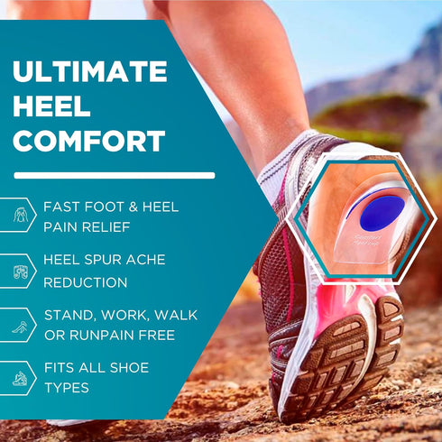 Heel Cups for Achilles Tendonitis & Plantar Fasciitis - 2 Pack Gel Shoe Inserts for Heel Pain Relief, Arch Support, for Women & Men...