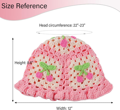 Crochet Bucket Hat for Women Handmade Floral Hat Portable Knitted Elastic Cute Beach Hat for Vacation Traveling...
