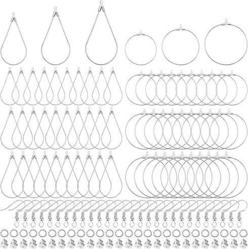 YaeYur 372Pcs Beading Hoop Earrings for Jewelry Making Earring Finding Hypoallergenic Teardrop Round Beading Hoop Earring Hooks and Backs Open Jum...