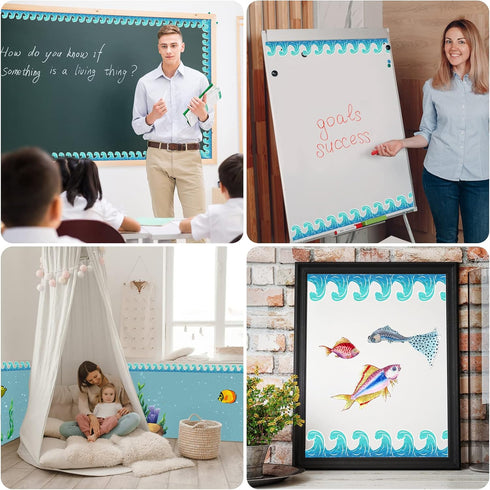Ocean Waves Bulletin Board Border Trim Paper Self Adhesive Blue Bulletin Board Decorations Back to School Office Classroom Chalkboard Decorations ...
