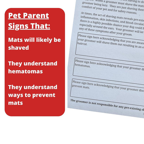 Dog Grooming Matted Fur Release Forms (Pad of 100, 5.5 X 8.5 Inches) Dog groomer forms addressing mats for Grooming Salon...
