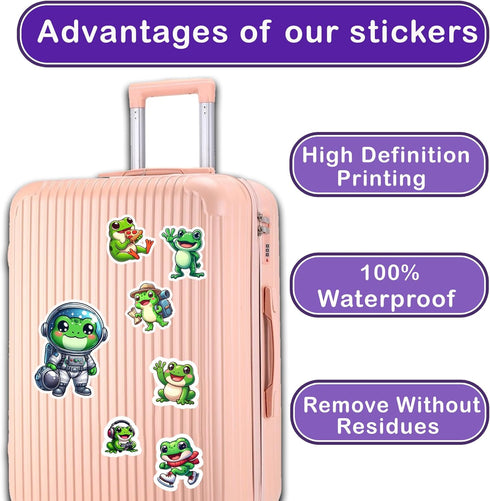 50 PCS Frog Stickers Pack Vinyl Decal Waterproof for Water Bottles Laptops Phone Case Luggage Scrapbook Helmet Decorations Gift Teens Kids...