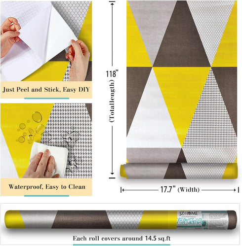8630 Geometric Triangle Peel and Stick Wallpaper Yellow/Gray Removable Diamond Self Adhesive Contact Paper Shelf Liner for Office Background Furni...