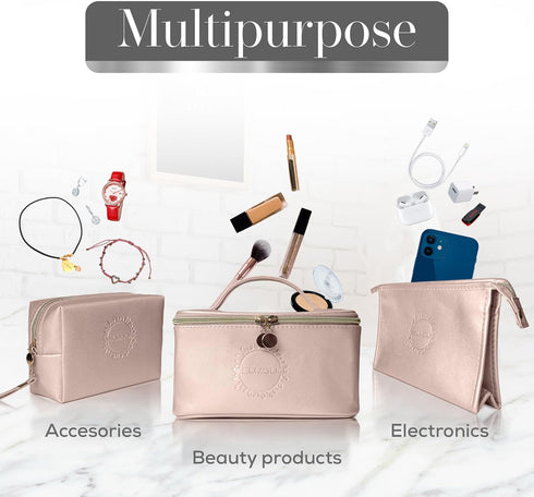 3 Pcs Cosmetic Bags For Women - Travel Toiletry Bag For Women - Aesthetic Makeup Bag Set - Waterproof Travel Cosmetic Bag Set - Multifunctional Ma...