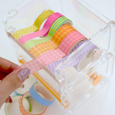 N&P SQian 2 Pack Transparent Visible Desktop Multi Washi Tape Dispenser, Desktop Acrylic Roll Tape Storage Box Holder Organizer Cutter for Office ...