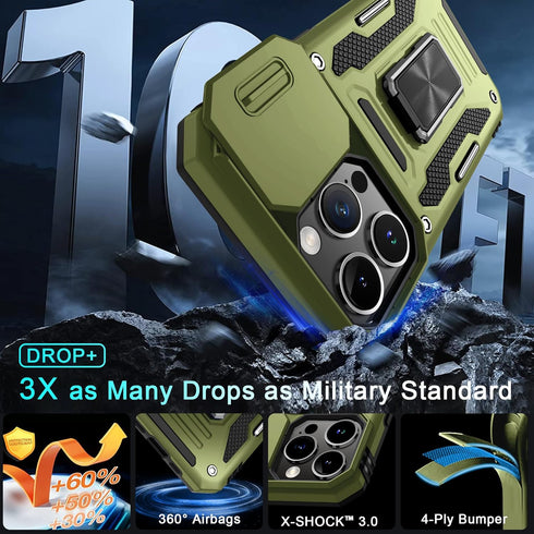 DEERLAMN for iPhone 13 Pro Case with Slide Camera Cover+Screen Protector(1 Pack),Rotated Ring Kickstand Military Grade Shockproof Protective Cover...