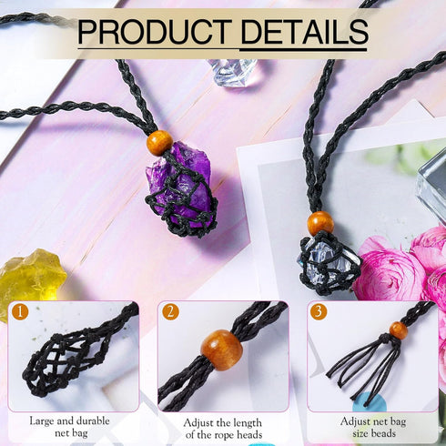 Hicarer 6 Pieces Crystal Cage Necklace Holder Empty Stone Holder Quartz Crystal Stone Necklace Cord Adjustable Cord Cage for DIY Jewelry Making...