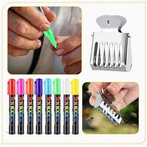 12 Pcs Queen Bee Catcher Set 8 Queen Bee Marker Pens 4 Metal Queen Catcher Clips Queen Bee Marking Kit Beekeeper Tools One Handed Queen Marking Es...