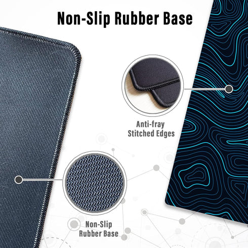 Ovenbird Gaming Mouse Pad with Stitched Edges, Topographic Map Blue Mouse Pad, Extended XL Mousepad with Anti-Slip Base, Cool Large Mouse Pad for ...