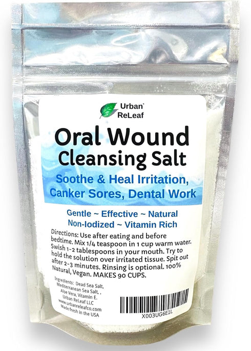 Urban ReLeaf Oral Wound Cleansing Salt 6 oz Bag! Makes 90 Cups of Healing Solution. Soothe, Heal Irritation, Dental Work. 100% Natural, Braces, Mo...