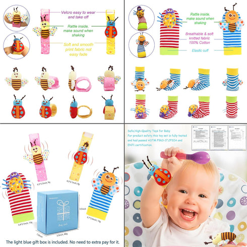 Bloobloomax Baby Rattles Toys for 0-12 Month, Infant Girl Boy Toys for Babies 3-6 Months, Newborn Hand & Foot Toys for 0 to 9 Months, Baby Shower ...