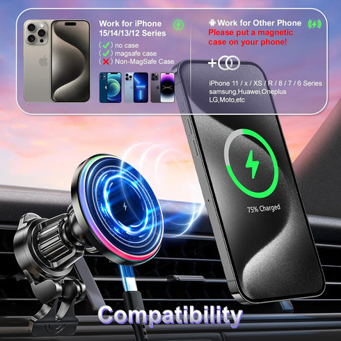 for Magsafe Car Mount Charger,15W Wireless Magnetic Car Mount Charger for iPhone 15 ProMax Plus 14 13 12?Fast Charging Carmount Magnet Car Phones ...
