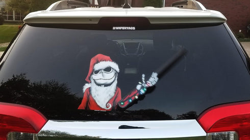 Jack Nightmare Santa Claus Waving Winter WiperTag USA Christmas with Decal attaches to rear vehicle wiper blade...