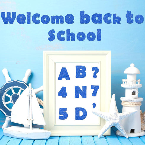 260Pcs Glitter Blue Bulletin Board Letters for Classroom 4” Letter Combo Pack Set Numbers Alphabet Poster Board Punctuation Symbol Cutout with Adh...