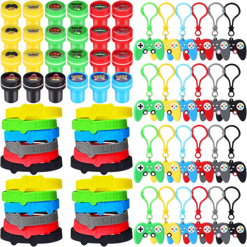 Skylety 72 Pcs Video Game Party Favor Set, Rubber Bracelets Stamps Video Game Acrylic Lobster Keychain Gamer Birthday Party Favors Supplies, Gift ...