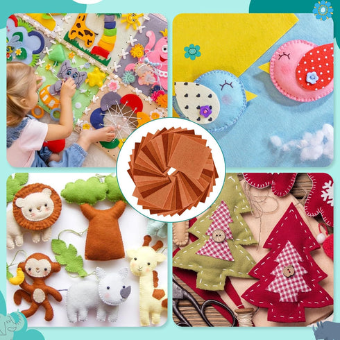 Hlonon 40Pcs Brown Felt Fabric Sheets, 6 x 6 Inch Pre-Cut Felt Sheet for DIY Crafts Sewing Patchwork Art Projects, 4 Colors...