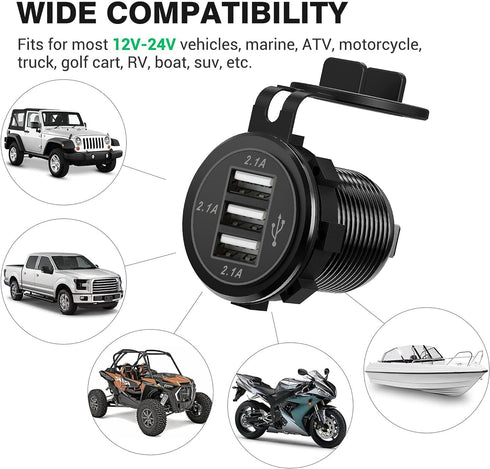 12V USB Outlet, 3 USB Charger Socket 12V/24V Car USB Charger Socket for Car Boat Marine Bus Truck Golf RV Motorcycle and More 2-Pack......
