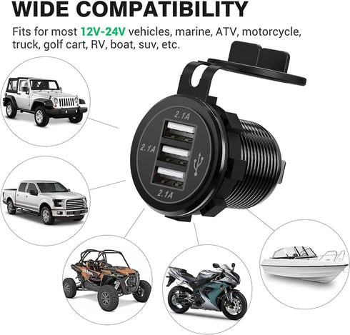 12V USB Outlet, 3 USB Charger Socket 12V/24V Car USB Charger Socket for Car Boat Marine Bus Truck Golf RV Motorcycle and More 1-Pack......