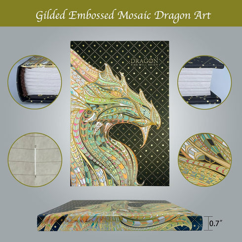 Elegent Hardcover Journal, 5"x7" Lined Notebook, Gilded Mosaic Dragon Art, 256 Deco Pages, Fantasy Journal Gift suitable as Personal Diary, Readin...