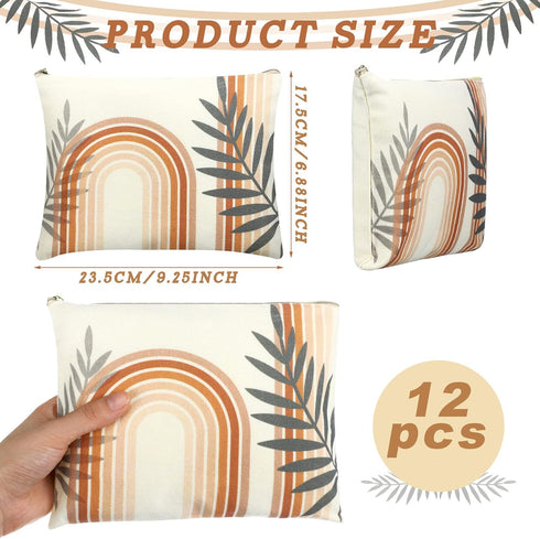 Kajaia 12 Pcs Boho Rainbow Cosmetic Bags Bulk Inspiration Canvas Makeup Bag Boho Party Favors Sunshine Makeup Pouch Quotes Printed Cosmetic Pouch ...