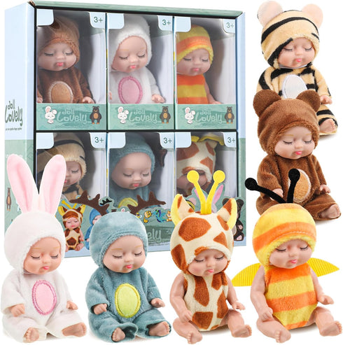 Hanaive 6 Pcs Mini Baby Dolls 4 Inch Lifelike Realistic Baby Dolls Mini Reborn Cute Baby Dolls Tiny Baby Doll Easter Egg Fillers Birthday Gifts Se...