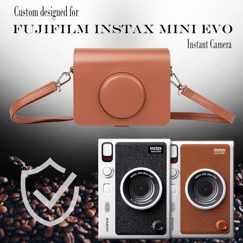 Rieibi Instax Mini EVO Case - Vintage PU Leather Protective Case for Fuji Instax Mini EVO Instant Camera - Removable Case with Adjustable Shoulder...