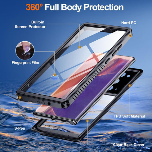 Hualele for Samsung Galaxy Note 20 Case Waterproof, Built in Lens & Screen Protector Rugged Full Body Heavy Duty Protective Military Grade IP68 Un...
