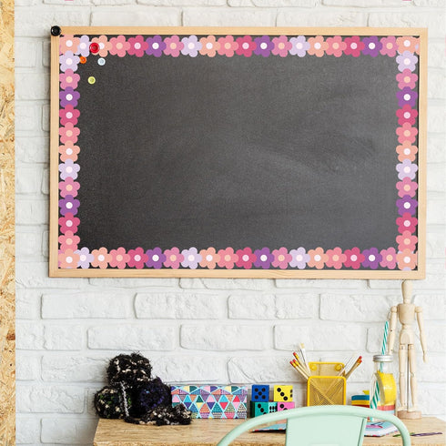 Whaline 32.8ft Preppy Hippie Flower Bulletin Board Borders Y2K Pink Purple Flower Die-Cut Rolled Bulletin Board Trim for School Classroom Office D...