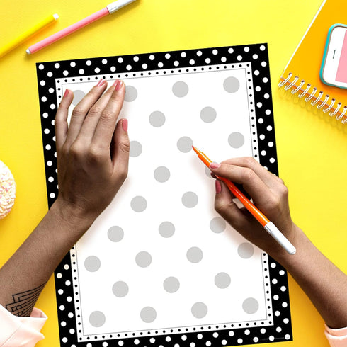 Barker Creek Designer Computer Paper, Black And White Dots, 8.5” x 11”, Decorative Printer Paper, Stationery, 50 Sheets per Pkg, Home, School and ...