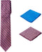 Men's Woven Stripe Regular Length Neck Tie with 2 Handkerchief Pocket Squares Hanky Set - Pink Black Blue...
