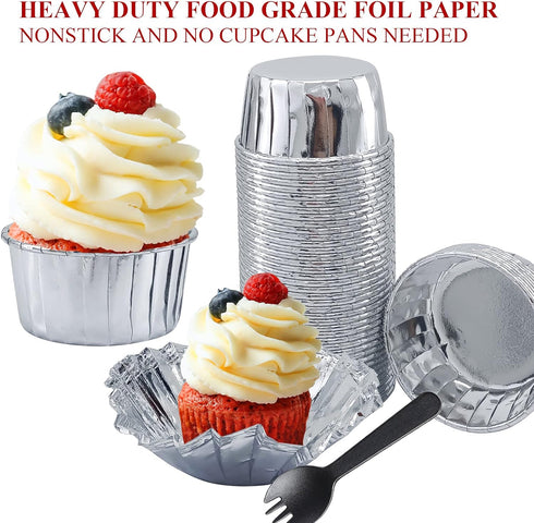 50 Pack Foil Cupcake Liners With Dome Lids,LNYZQUS 5.5 Oz Large Muffin Cups Cupcake Cups,Disposable Muffin Tins Foil Ramekins Pans Cupcake Wrapper...