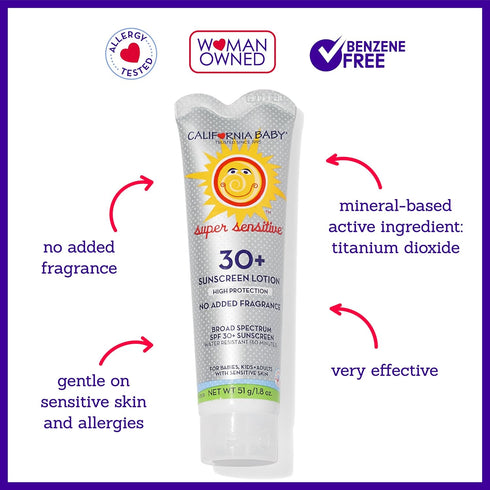 California Baby Super Sensitive SPF 30+ Sunscreen | Broad Spectrum | Titanium Dioxide | Hypoallergenic Unscented Mineral Sunscreen | 51 g / 1.8 oz...