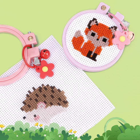 Caydo 6 Pieces Cross Stitch Kit for Kids Embroidery Kits with Woodland Animal Patterns Needlepoint Kit Kids with Instructions for DIY Key Chain, B...