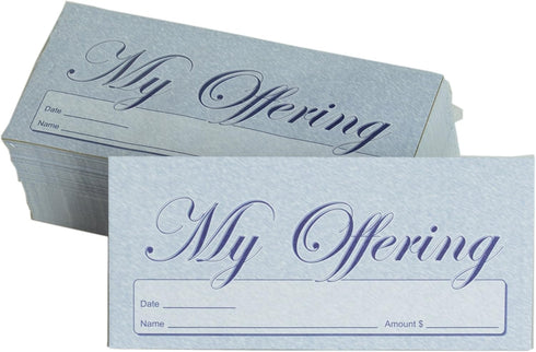 My Offering - Church Tithe/Donation Envelopes – Blue, Simple Design, Easy-open Tab, Fits Bills & Checks, Name, Date & Amount, Malachi 3:10 KJV Ver...