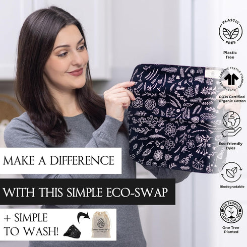 | Reusable Paper Towels with Cotton Wash Bag | Plant Love 12 x Washable Eco Friendly Paperless Paper Towels Napkins Cloth Kitchen Washable Reusabl...