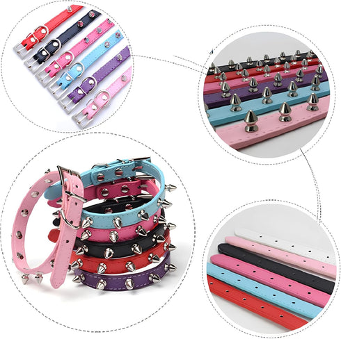 Spiked Dog Collar Soft Pu Leather Rivet Spike Stud Studded Cat Collars Adjustable for Girl Boy Small Breed Pet Teacup Mini Tiny Puppy Kitten Pink ...