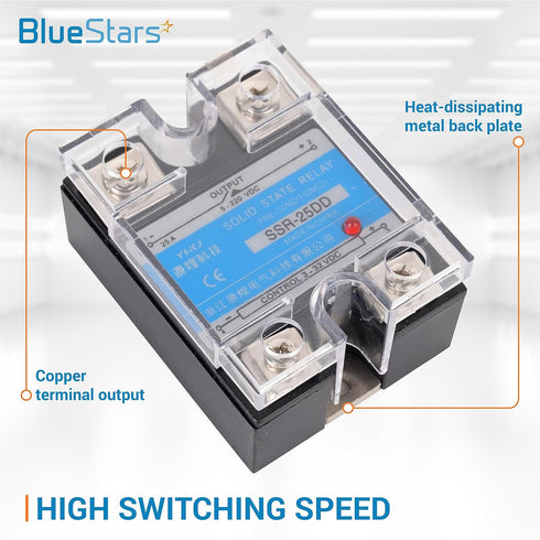 BlueStars 2PCS Solid State Relay SSR-25DD DC to DC Input 3-32VDC Output 5-200VDC 25A Single Phase Semi-Conductor Relay Module - Pack of 2 - Contro...