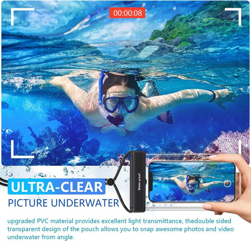 IPX8 Waterproof Phone Pouch/Case, 2-Pack Universal TPU Cell Phone Dry Bag 3D HD Touch Underwater Protector with soft Lanyard for iPhone 14 13 12 P...