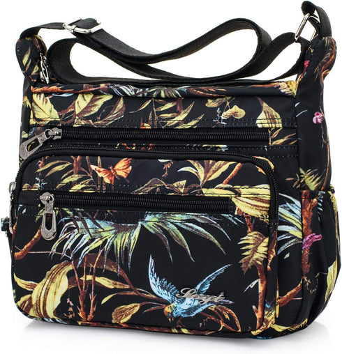 Womens Nylon Floral Shoulder Bag Crossbody Bag Messenger Bags Travel Handbags With Adjustable Strap Waterproof...
