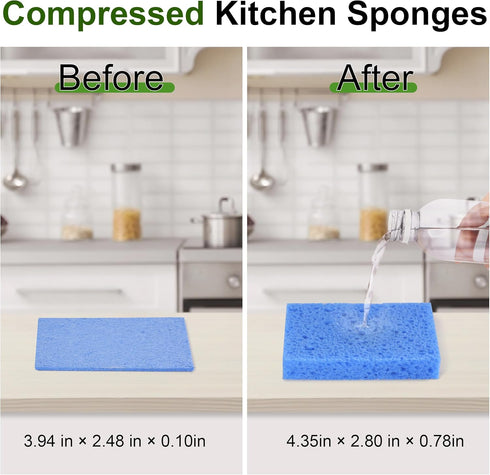 15 Pcs Cellulose Sponges Kitchen, 5 Colors Non-Scratch Colorful Sponges, Biodegradable Compressed Sponges, Large Cellulose Sponge for Kitchen, Bat...