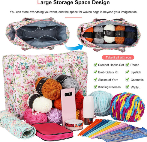 Coopay Knitting Bag Craft Bag for DIY Lover, Traveling Cross Stitch Bag Crochet Bags for Carrying Crochet Hook, Skein Yarn, Projects, Knitting Kit...